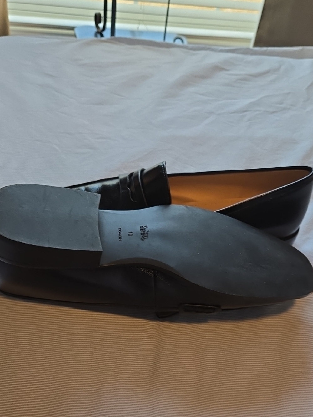 Black Leather Women's Penny Loafers with Gold Trim - Picture 4 of 4